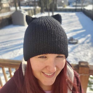 Black cat knit hat, cat ear beanie, gamer girl, goth girl, cosplay hat