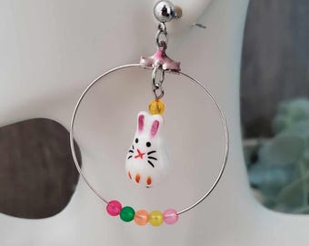 Spring Bunny Beaded Hoop Earrings