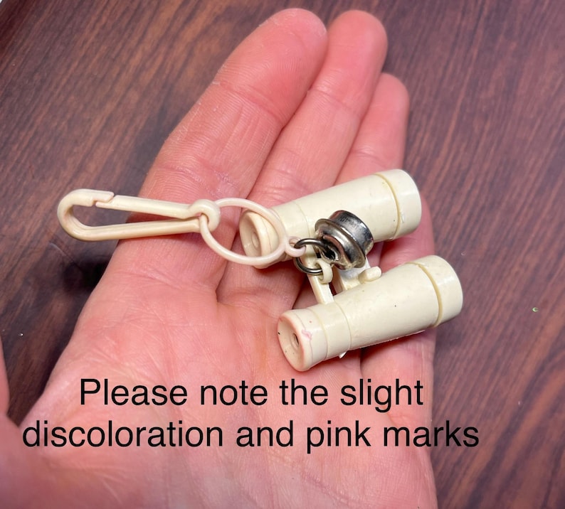 Vintage 1980s Retro MINIS, collectible 80's necklace bracelet plastic clip and bells charm, keyring collection, keychain galore 1 per order Off white binoculars