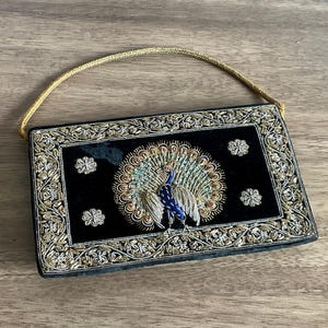 Vintage black peacock velvet Zardozi clutch/handbag beautiful embroidery