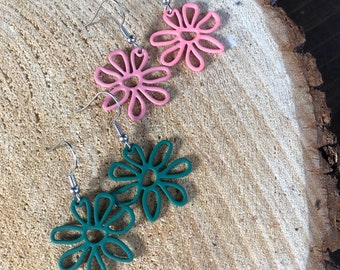 funky / everyday fresh finds / brass hoop earrings / floral pink or teal gift / springtime celebration.