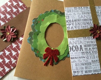 holiday / merry christmas cards / seasonal handmade cards / card set / greeting cards / stationery set / santa and reindeer.