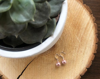 sterling silver freshwater pink pearl earring / pearls / best gift idea / june birthday / mother's day / anniversary.