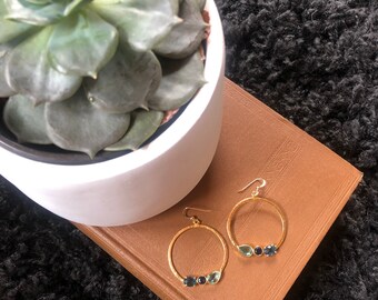 stunning funky hoops / gold vermeil / gold earrings / iolite & topaz gemstone jewelry.