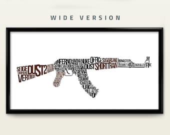Cartel de impresión de arte tipográfico AK-47 CS - Múltiples tamaños
