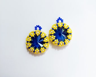 Orecchini Support Ukraine, donazione dei profitti alla Croce Rossa ucraina, orecchini Miyuki Seed Beads Ucraina, colori della bandiera ucraina