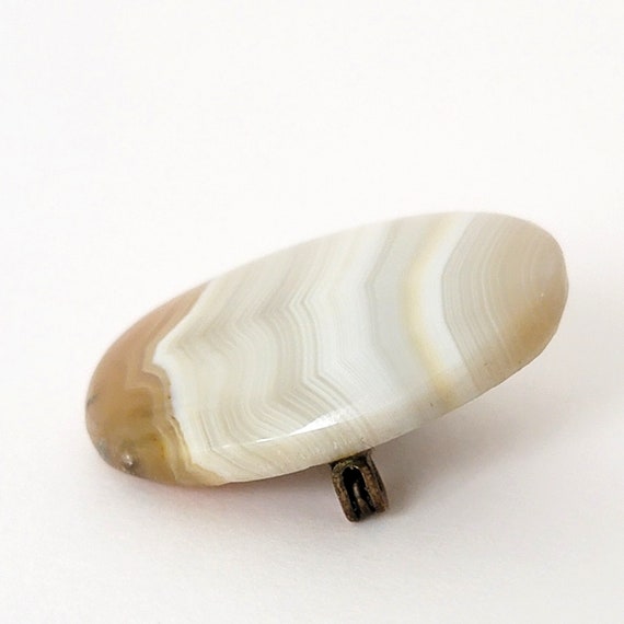 Small vintage striped stone pin, shades of cream … - image 5