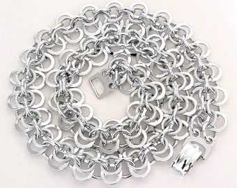 Vintage aluminum silver tone chain necklace with lightweight links, modernist design
