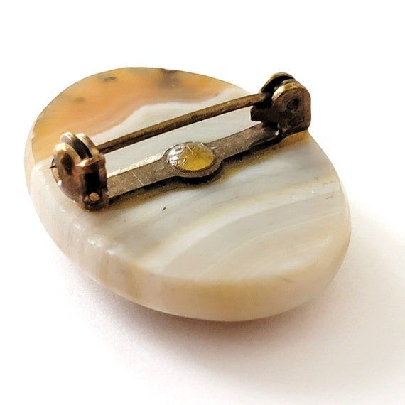 Small vintage striped stone pin, shades of cream … - image 4
