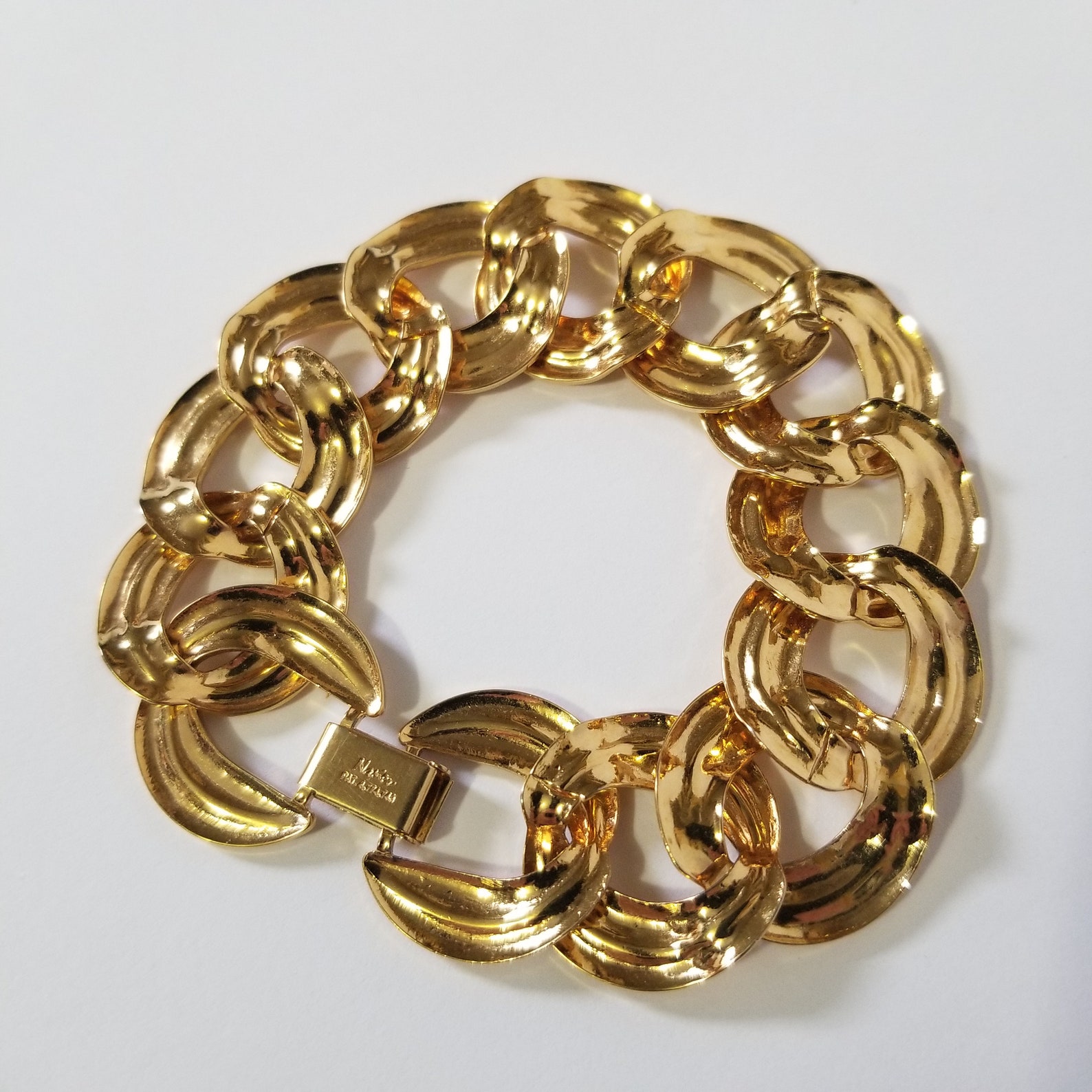 Napier Gold Tone Link Bracelet Flat Curb Mid Century Style Etsy