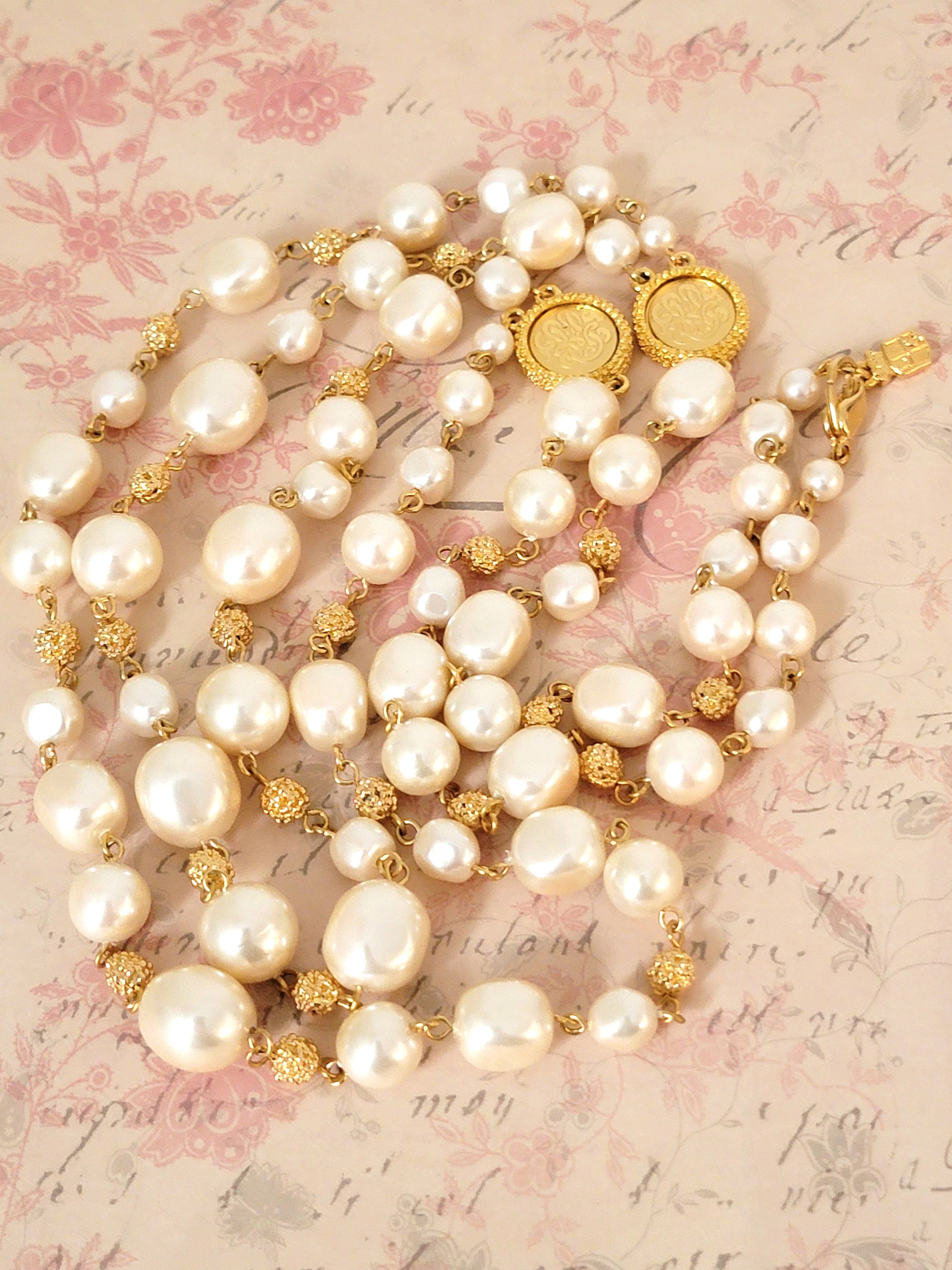 Vintage Liz Claiborne Faux Pearl Necklace With Long Double 