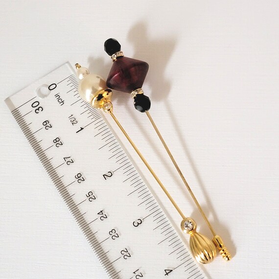 Vintage stick pins glass and rhinestones in cranb… - image 7