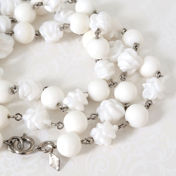 Vintage white plastic beaded necklace by Sarah Co… - image 1