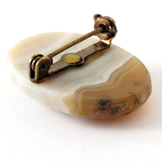 Small vintage striped stone pin, shades of cream … - image 2