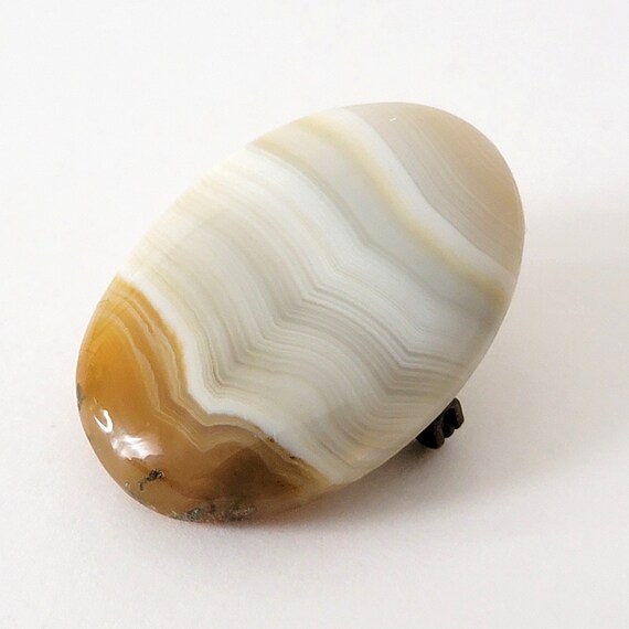 Small vintage striped stone pin, shades of cream … - image 7