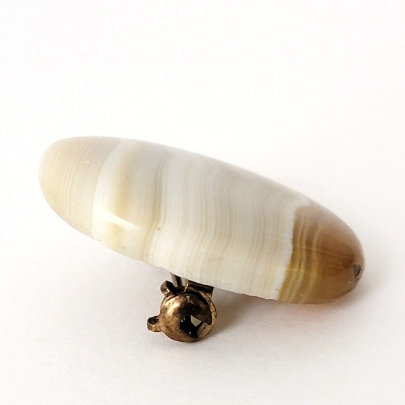 Small vintage striped stone pin, shades of cream … - image 6