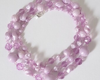 Women Vintage Purple Bead Flower Tassel Long Necklace
