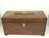 large mahogany , brass inlaid tea caddy