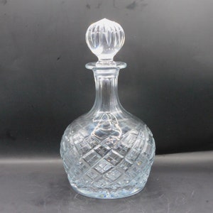 Vintage Crystal Cut Glass Wine Decanter - Diamond Pattern, 25cm