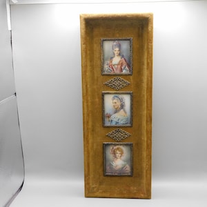 Miniature Georgian Ladies Portraits (Set of 3) | Velvet Victorian Frame, Domed Glass, Bronze Settings