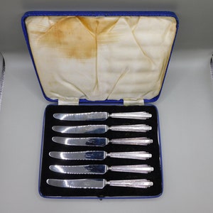 Hallmarked Sheffield Buttermesser mit Silbergriff 1937, Boxset von 6