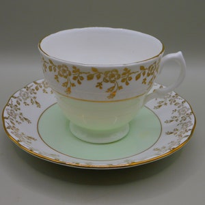 Colclough Vintage tea set: Mint green filigree Colclough English china. 1 cup, 1 saucer