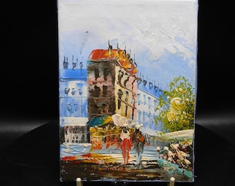 Original Oil on canvas, French Street Scene, Miniature oil on canvas,