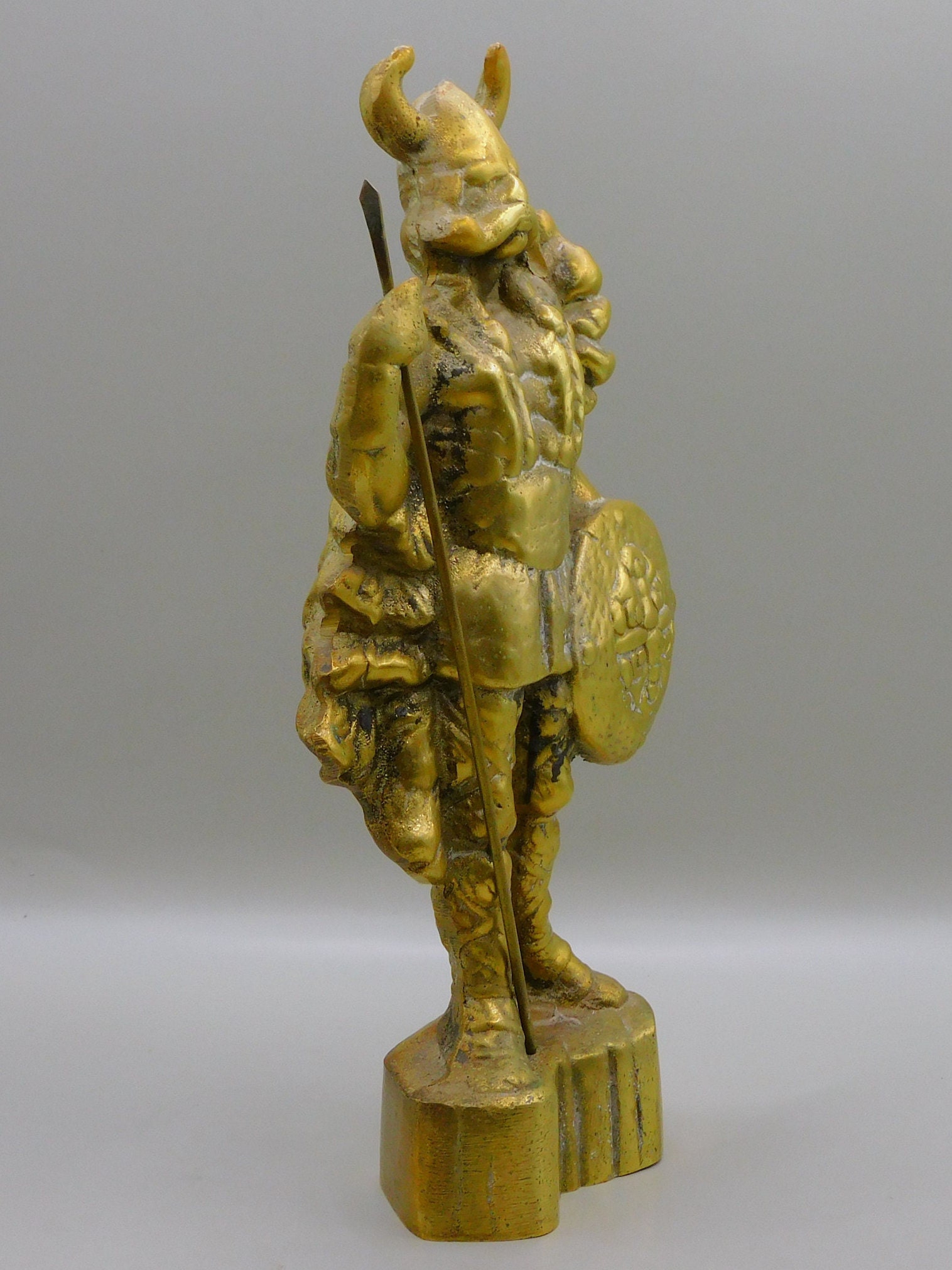 Viking , Warrior , Soldier , Vintage Brass Figurine , Statuette of