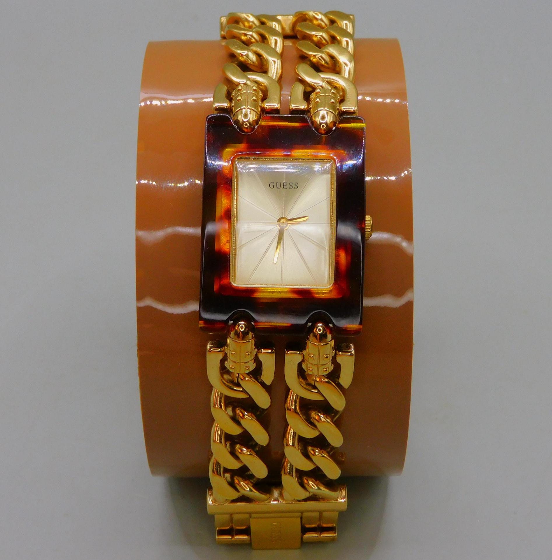 Guess Gold and Brown Chain-Link Women\'s Watch Guess Goldtone G Link Bracelet Watch Crystal | Mercari main image 4