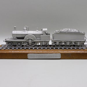 Vintage pewter train on a wooden plinth - Midland Spinner-home decor-desk display-train collector