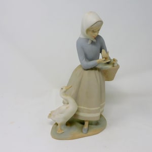 Lladro Shepherdess Girl with Ducklings Basket #4568 - Retired 1970s Gloss Figurine, Handmade in Spain