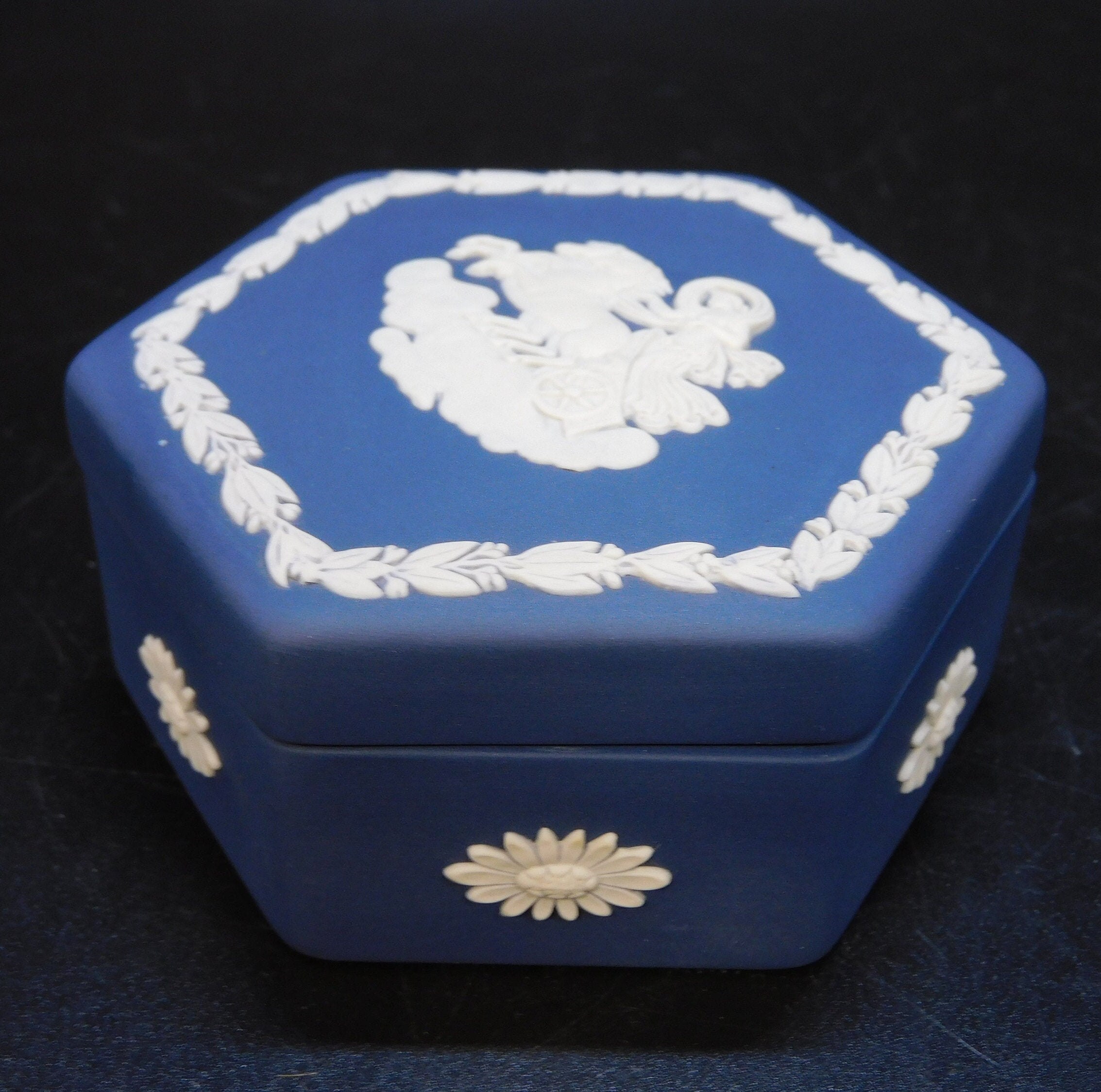 Hexagonal Wedgwood Jasperware Box With Lid, Aurora Goddess
