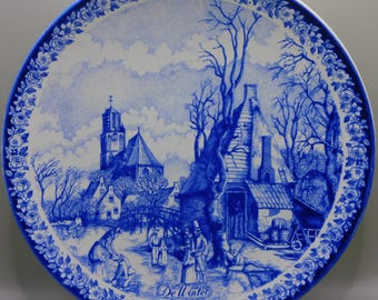 Delft Blauw Winter Plate: Dutch Scene Charger, 11.5"