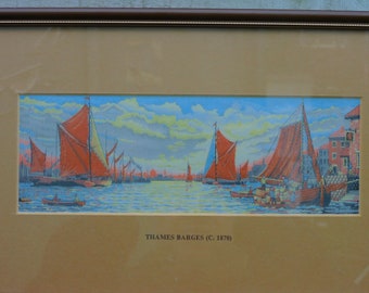 Large Cash's silk woven picture, Thames Barges , Wall hanging