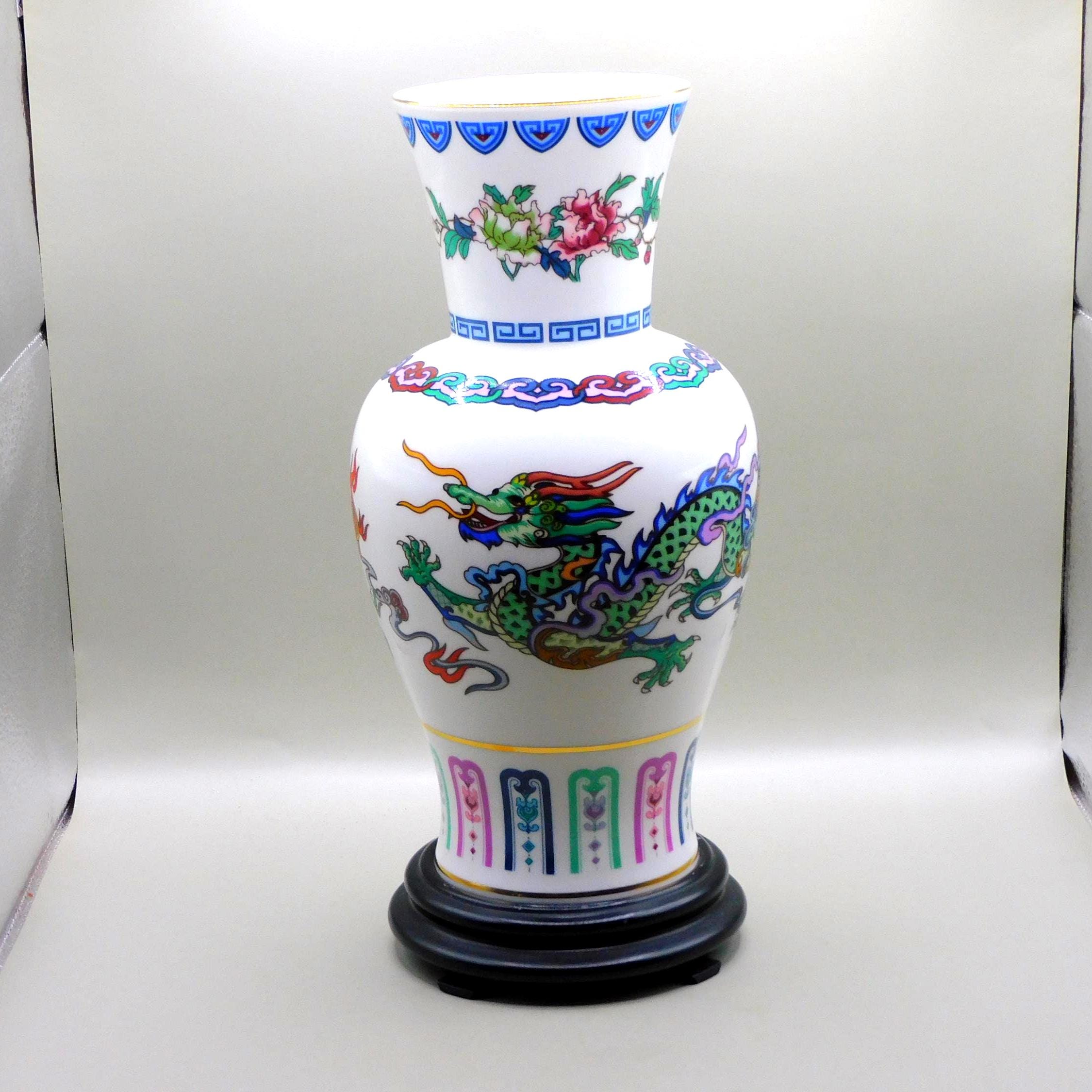 中国 龍 花瓶 中国龍の花瓶：22K金磁器 フランクリンミント 1985年