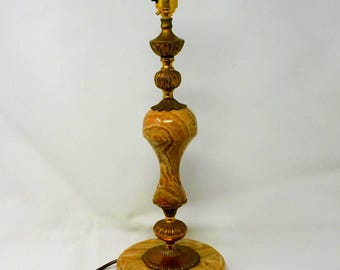 Antique Onyx Marble Table Lamp: Brass Gold Accent, Vintage Bedside Lighting