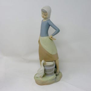 Vintage Lladro Girl with Milk Pail Figurine: Spanish Porcelain Duck Sculpture