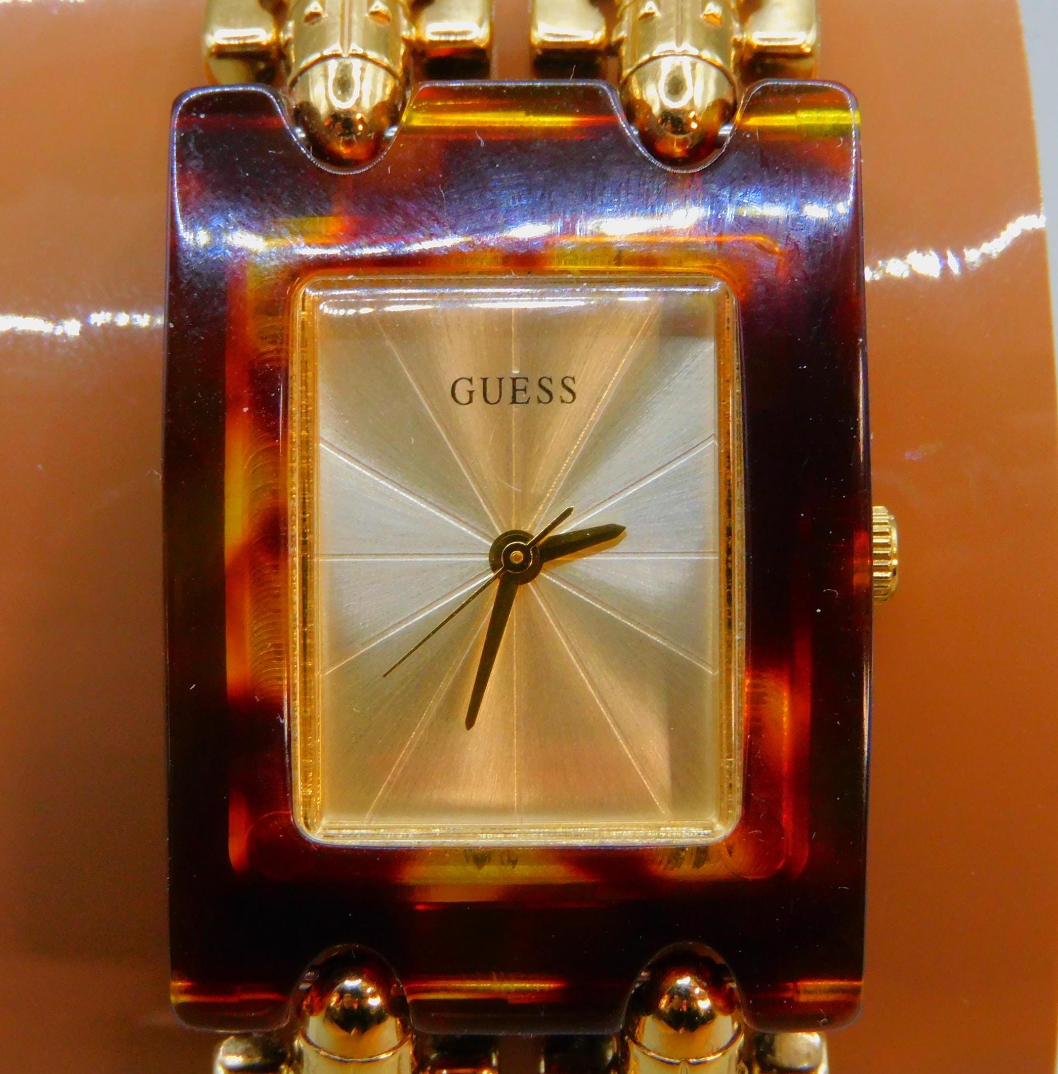 Guess Gold and Brown Chain-Link Women\'s Watch Guess Goldtone G Link Bracelet Watch Crystal | Mercari main image 3