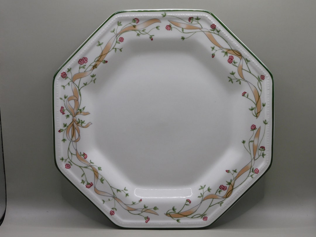 Eternal Beau Dinner Plate by Johnson Bros, Octagon Pink, Green Floral