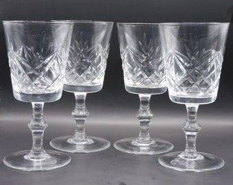 ヴィンテージクリスタルワイングラス：ダイヤモンドカットグラス、4個