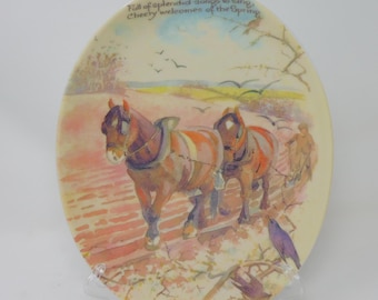 Vintage Royal Worcester Spring Plate: Limited Edition Porcelain, Ploughing Scene