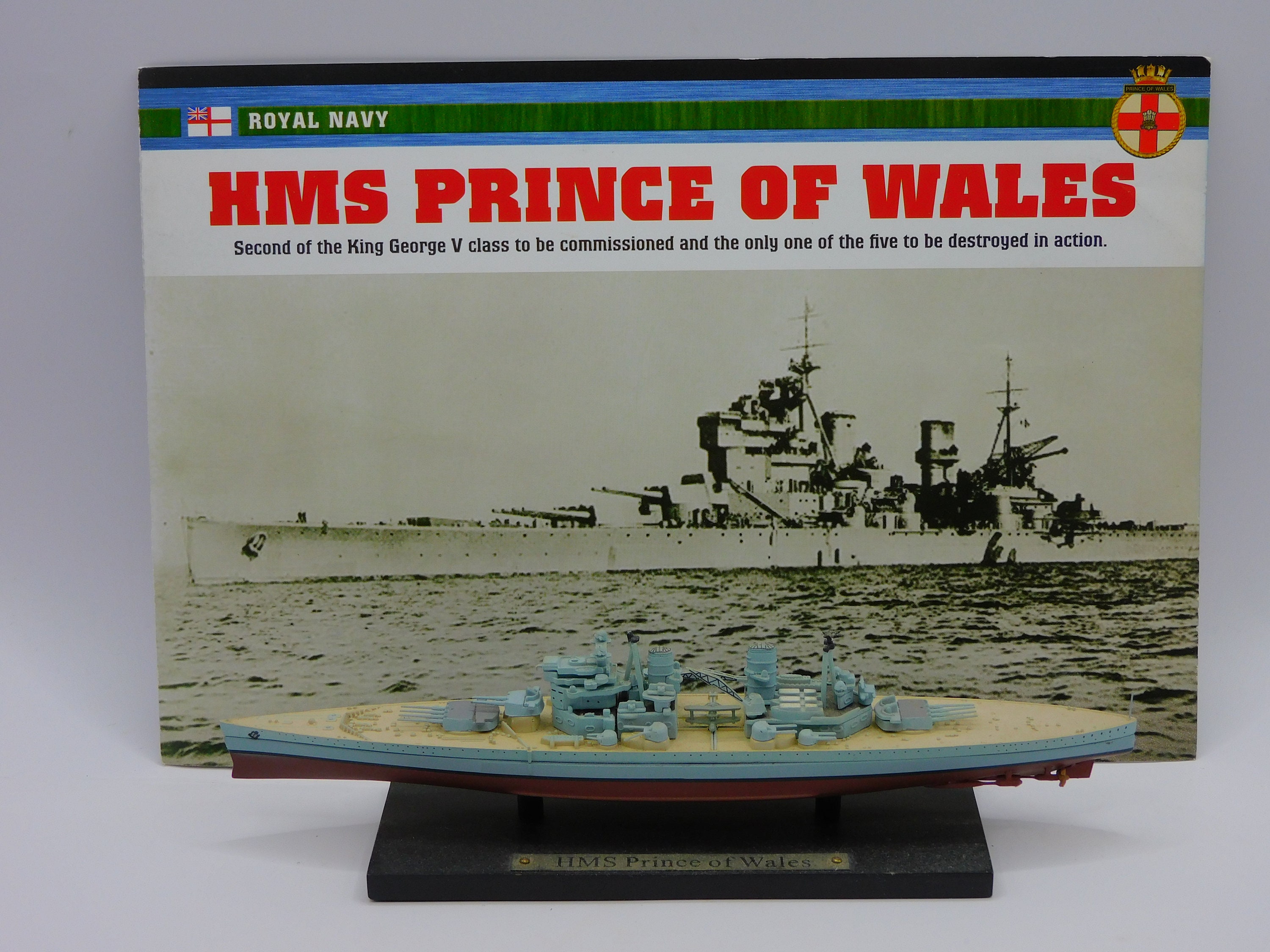 HMS Prince of Wales, Atlas Editions Legendary Warships - WW2 Ship On Stand, Boxed, Scale 1:1250, Battleship Model