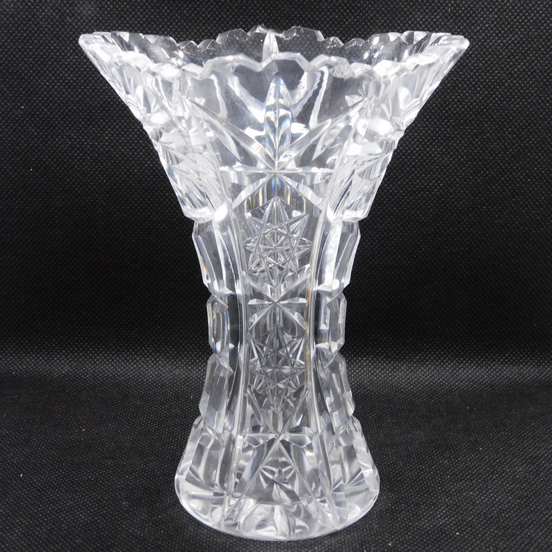 Large Vintage Lead Crystal Cut Glass Vase Etsy