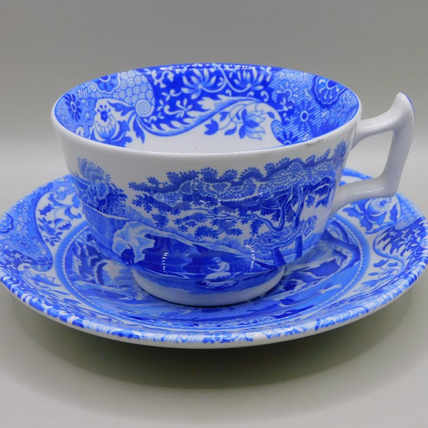 Spode Blue Italian Teacup and Saucer: Vintage Design