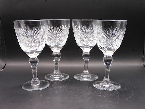 Crystal Wine Glasses Vintage Crystal Glassware 4 Cut Glass Wine Glasses Decorative Diamond Cut Glass Wedding Glassware Gift Set of 4 Etsy Ireland