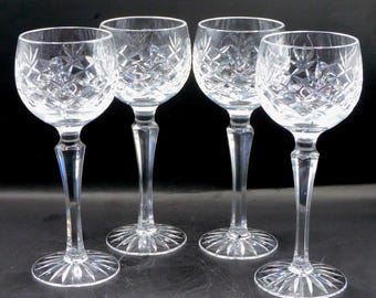 ヴィンテージクリスタルハイボールワイングラスクリスタルグラス ヴィンテージクリスタルワイングラス：ダイヤモンドカットグラス、4個
