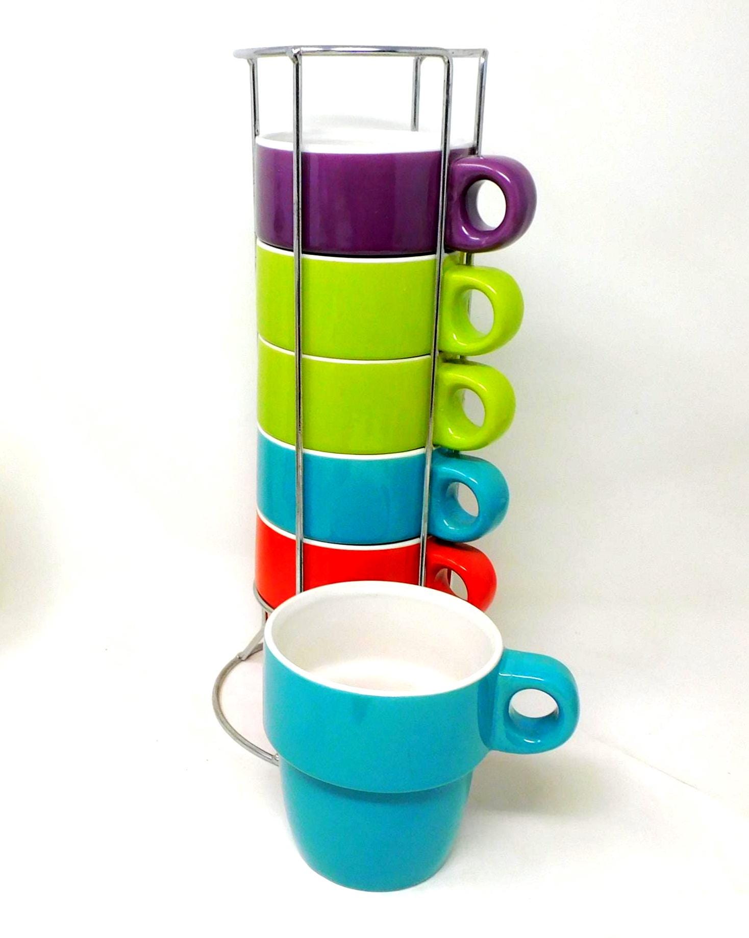 Stacking Stoneware Mugs Set With Rack: Space-saving 6 Mugs - Etsy UK