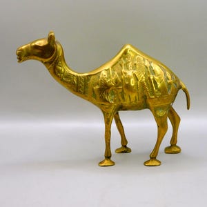 Vintage Brass Arabian Camel Figurine, Etched, Engraved