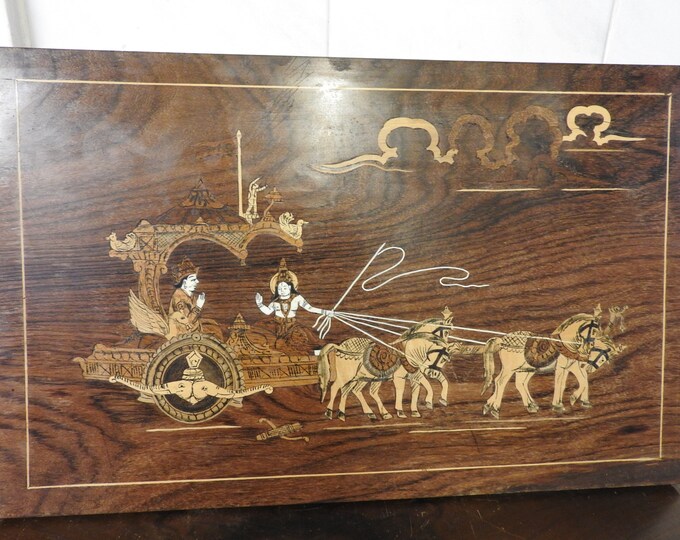 Antique Indian Inlaid Panel of Indian Couple in Cart With Horses ...