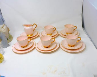 Art Deco Tea Set | Plant Tuscan China | 1920s Pink & Gold